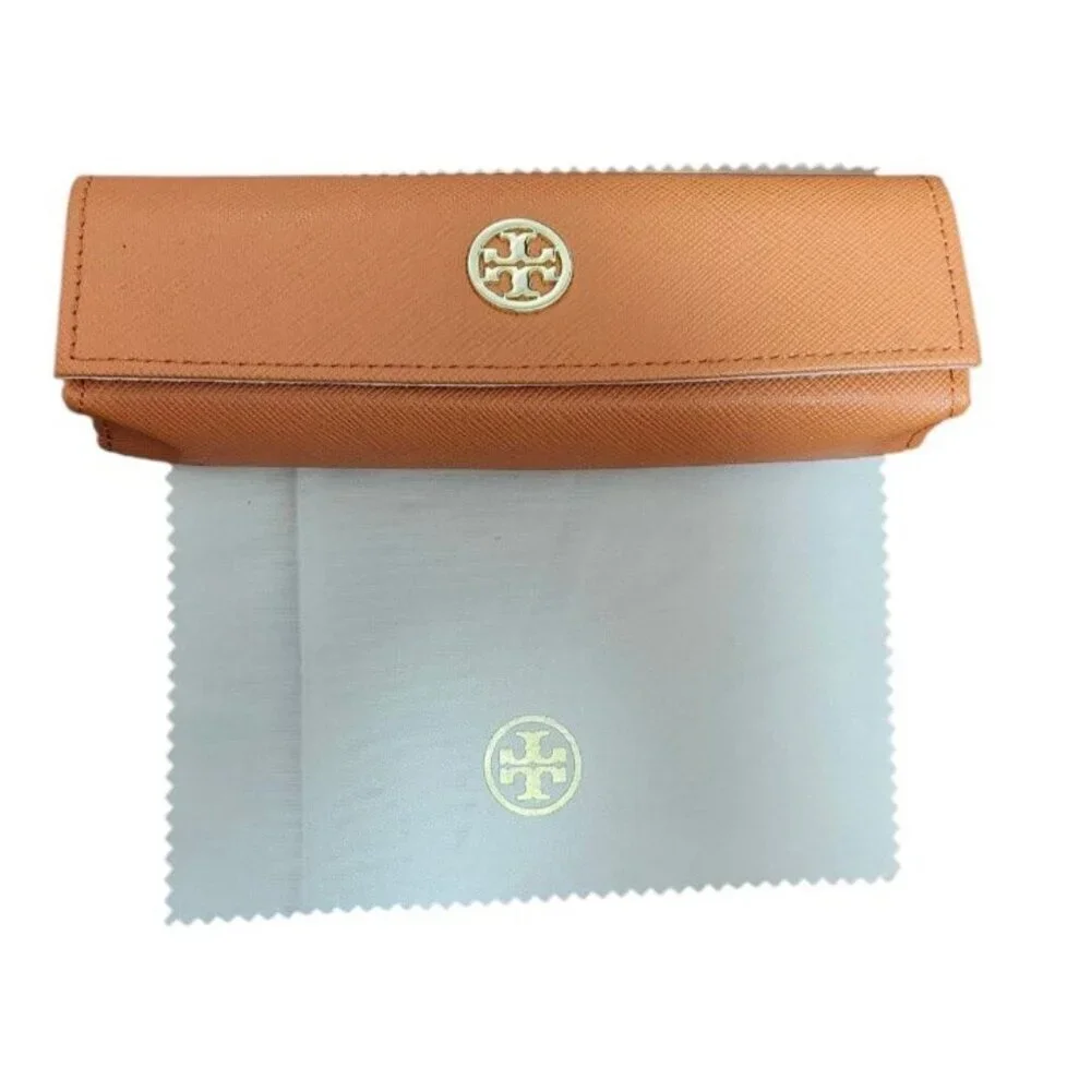 Tory Burch Orange Leather Glasses Case Hard Sunglasses Holder Eyewear Case